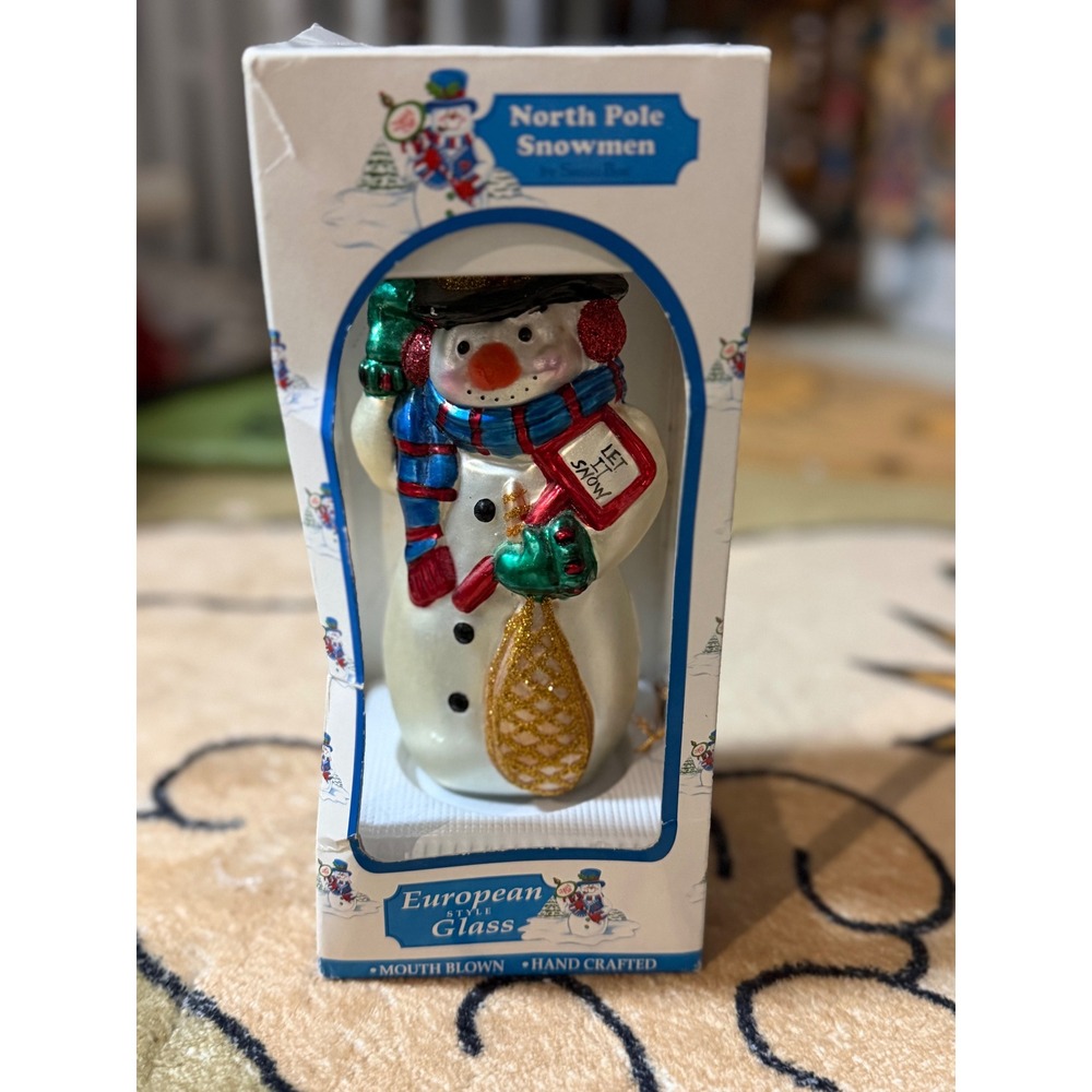 North Pole Snowmen European Glass Mouth Blown Hand Crafted Christmas Ornament